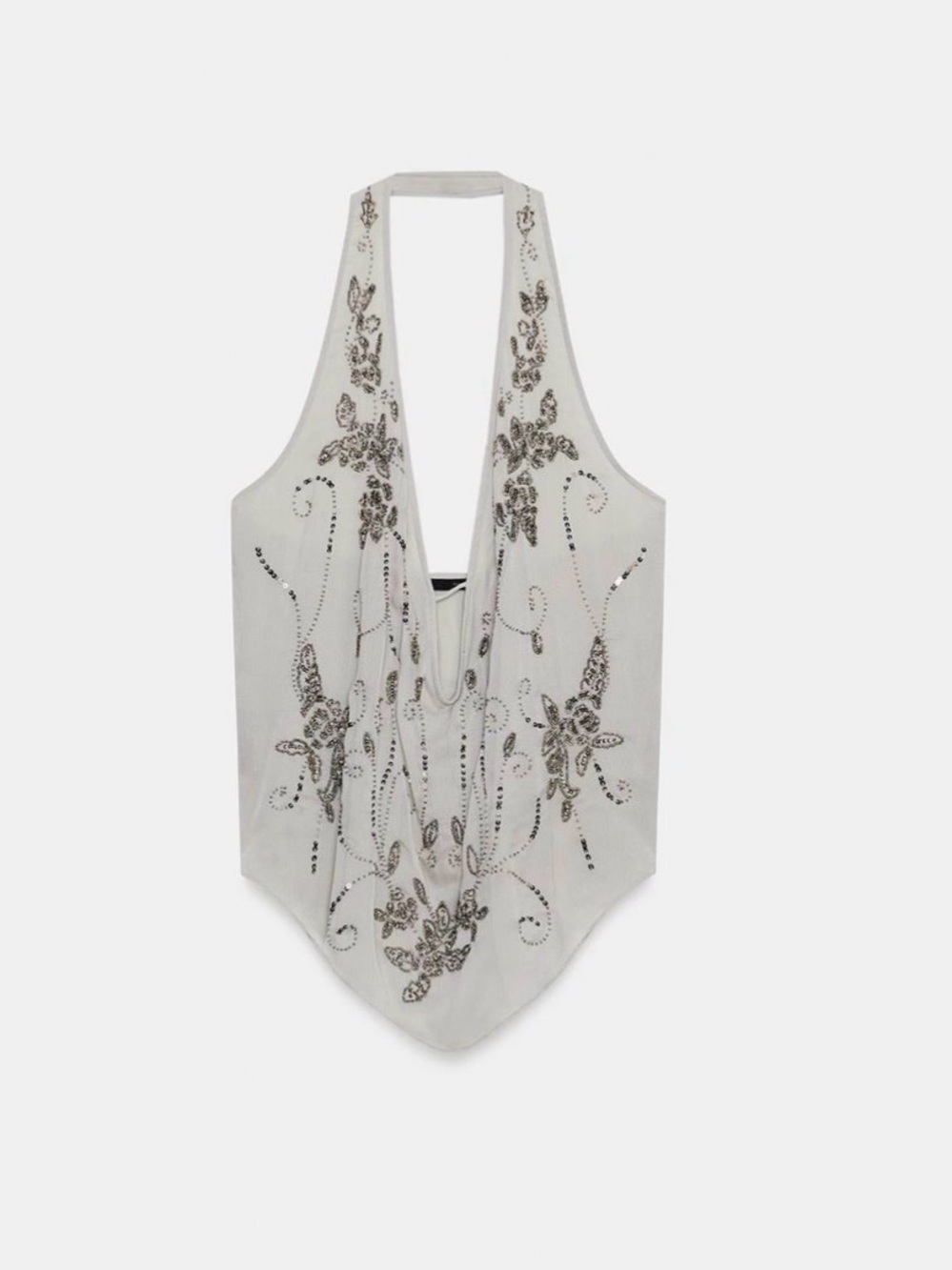Zara White Embellished Halter Top